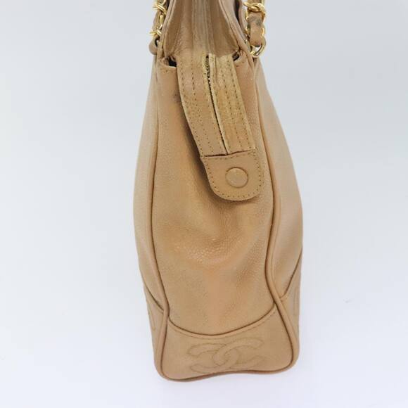 CHANEL Chain Shoulder Bag Caviar Skin Beige Gold CC - Picture 3 of 16